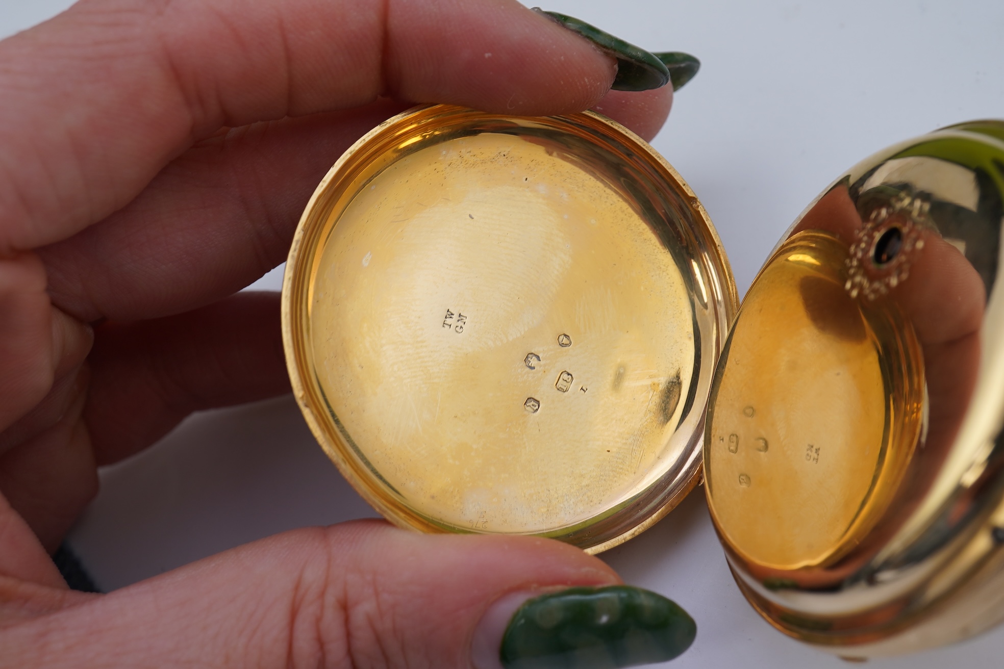 A Victorian engraved 18ct gold open faced key wind pocket watch